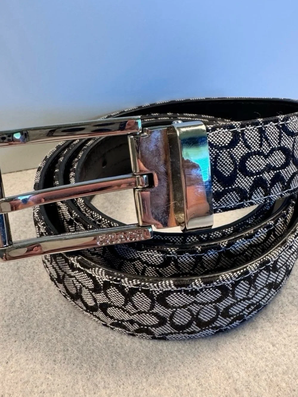 Y2K Coach Black and Silver Signature Canvas Women's Belt - Picture 1 of 4